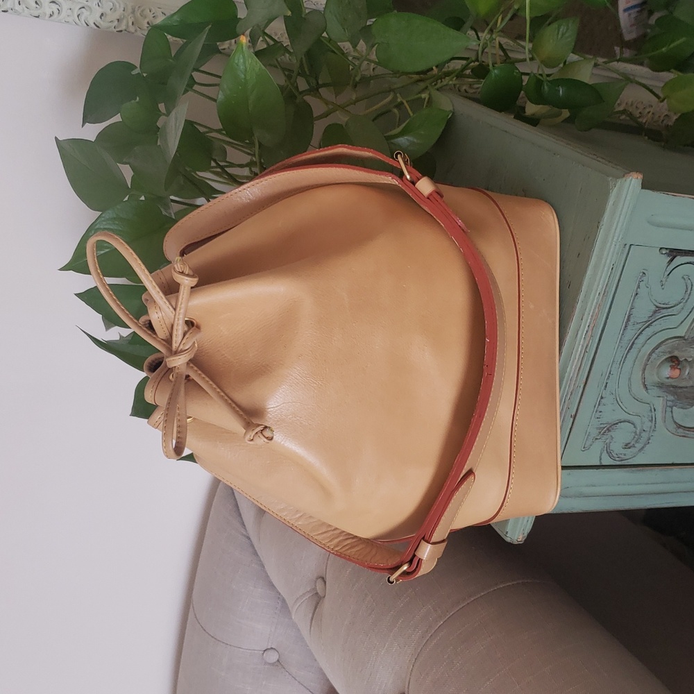 Vintage Large Leather Handmade Drawstring Bucket Bag - Picture 2 of 7